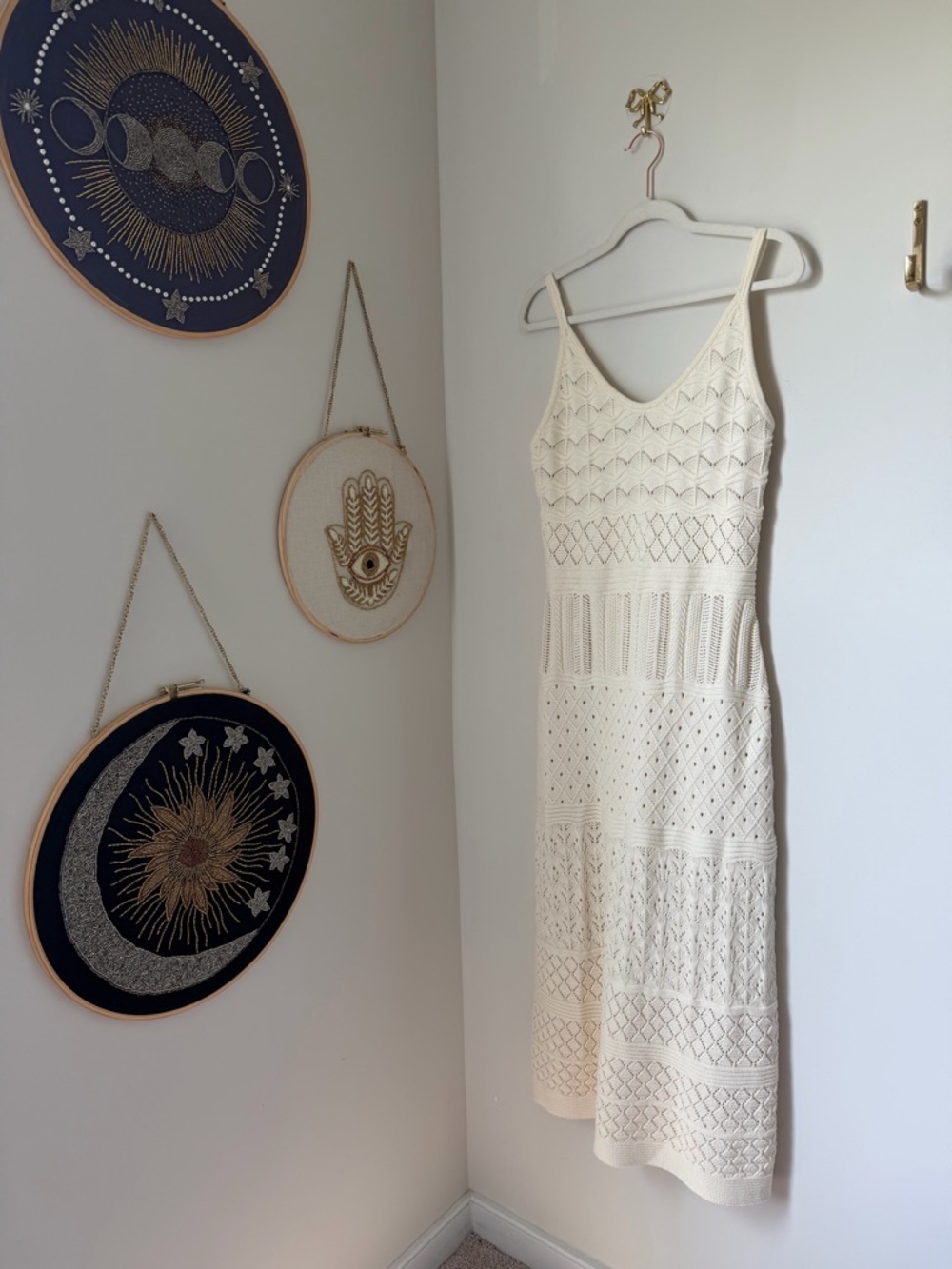 Caroline Constas Cream Crochet Maxi Dress